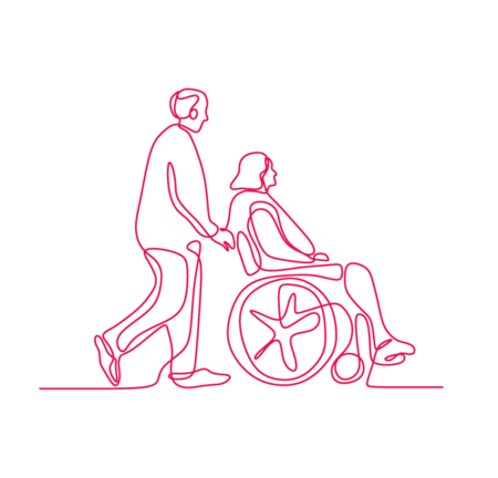 Mann schiebt Frau im Rollstuhl, One-Line ©Shutterstock, Single Line